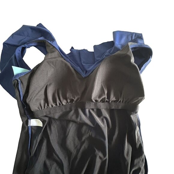 Bal Harbour Swim Blue V-Neck Ruffle One Piece Swimsuit Size 16 NWT Wirefree - Picture 6 of 9